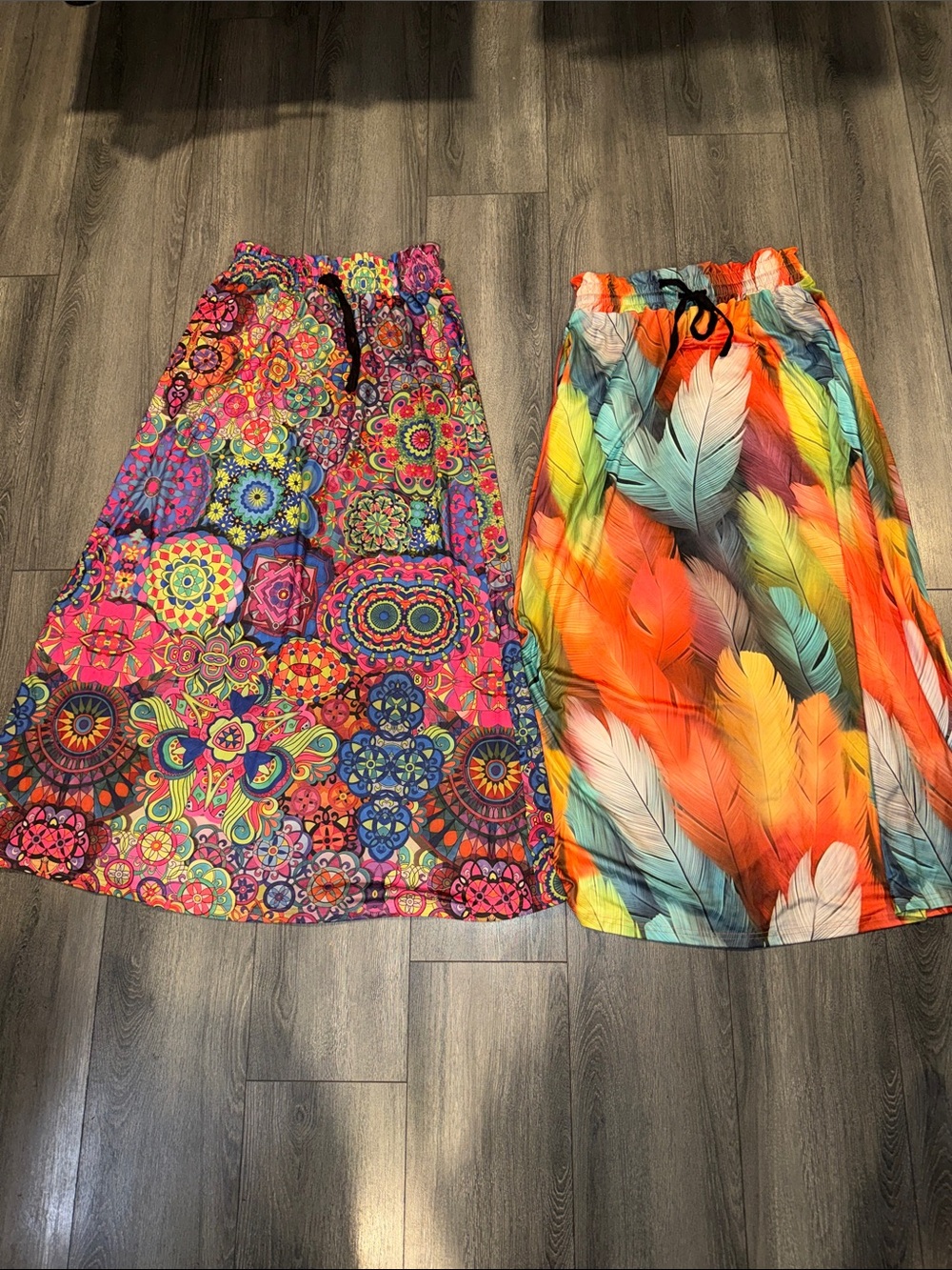 Vibrant Boho Print Maxi Skirts - Colorful Feather & Mandala Patterns